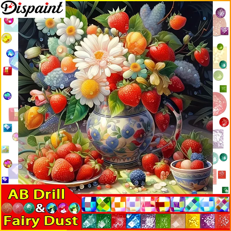 

Dispaint Fairy Dust AB DIY 5D алмазная живопись "Цветок клубника" полная алмазная вышивка распродажа картина из страз для праздника