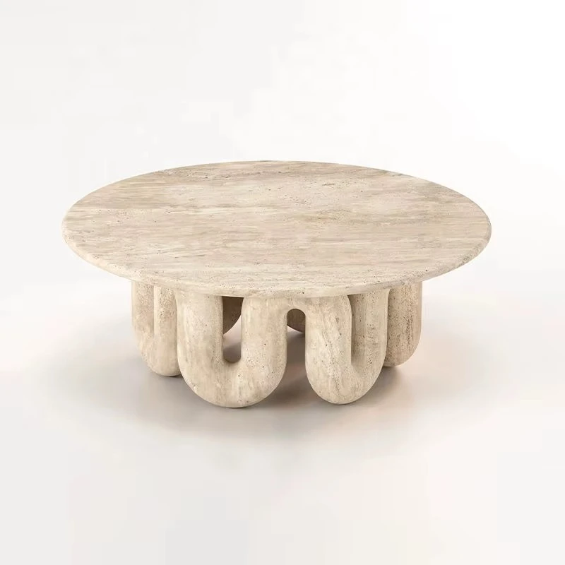 Modern limestone round coffee table with fire protection and environmental protection, suitable for living room