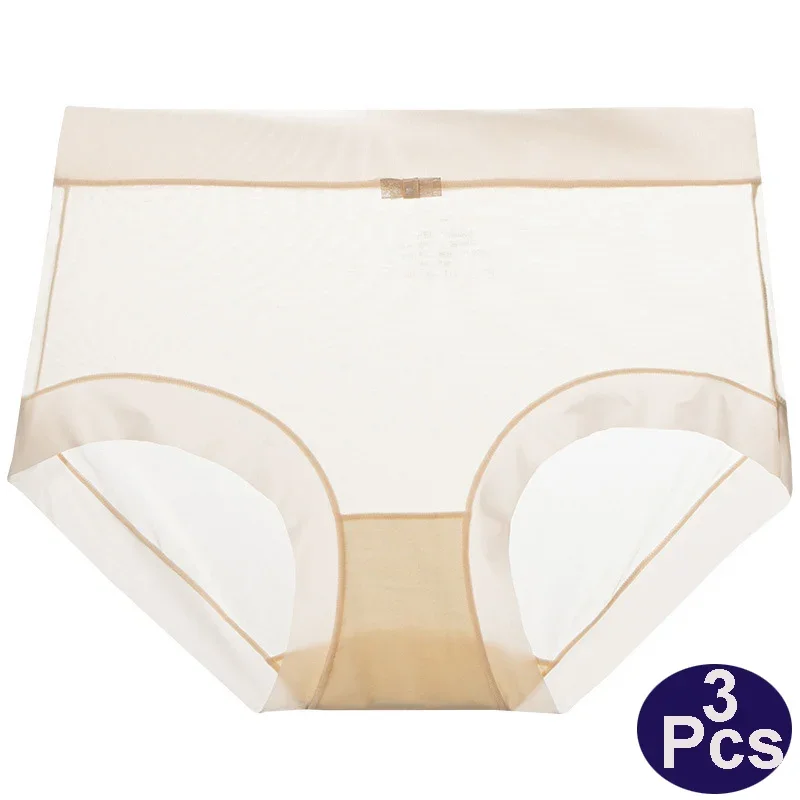 3PCS Women Ice Silk Panties Sexy Lingerie Quick Drying Briefs Female Seamless Underwear Solid Color Underpants Cool Panties