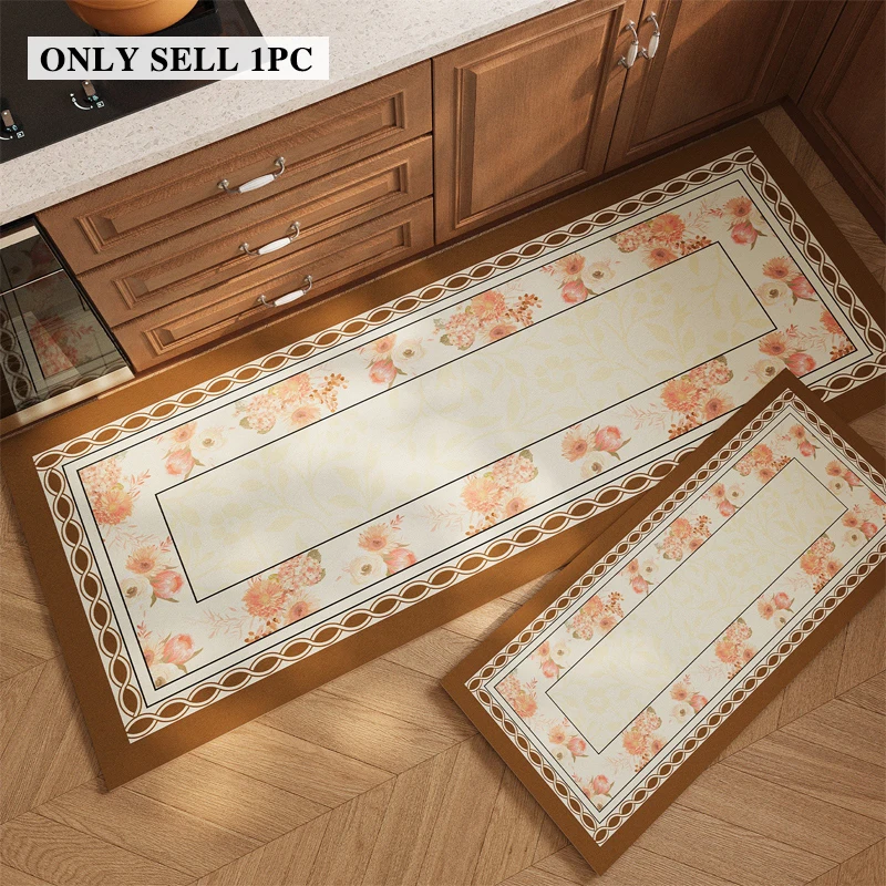 Kitchen Floor Mat PVC Waterproof Non-Slip Oil-proof Leather Carpet Floral Pattern Rug Long Size Home Decoration Mats Alfombra