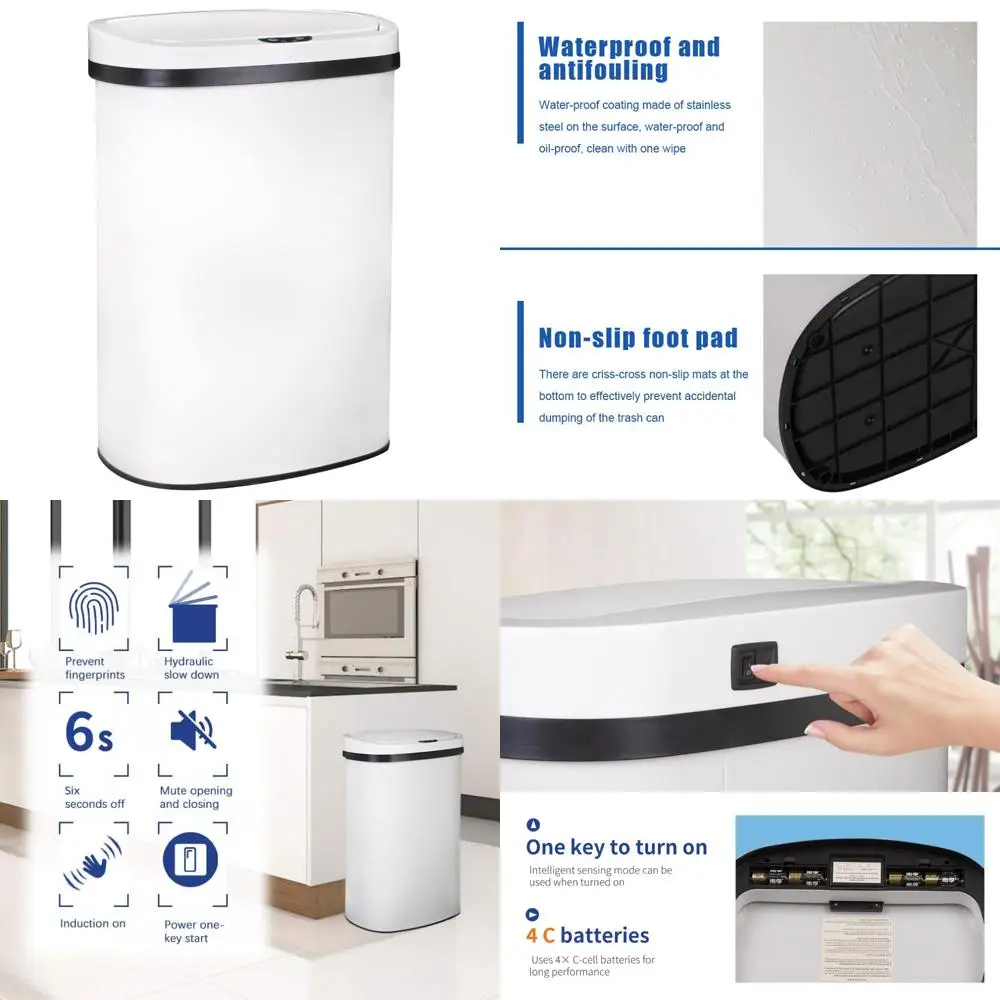 

Automatic Sensor Touchless Stainless Steel Trash Can for Kitchen, Office, Bathroom, and Bedroom - 13 Gallon Waste Bin with Lid f