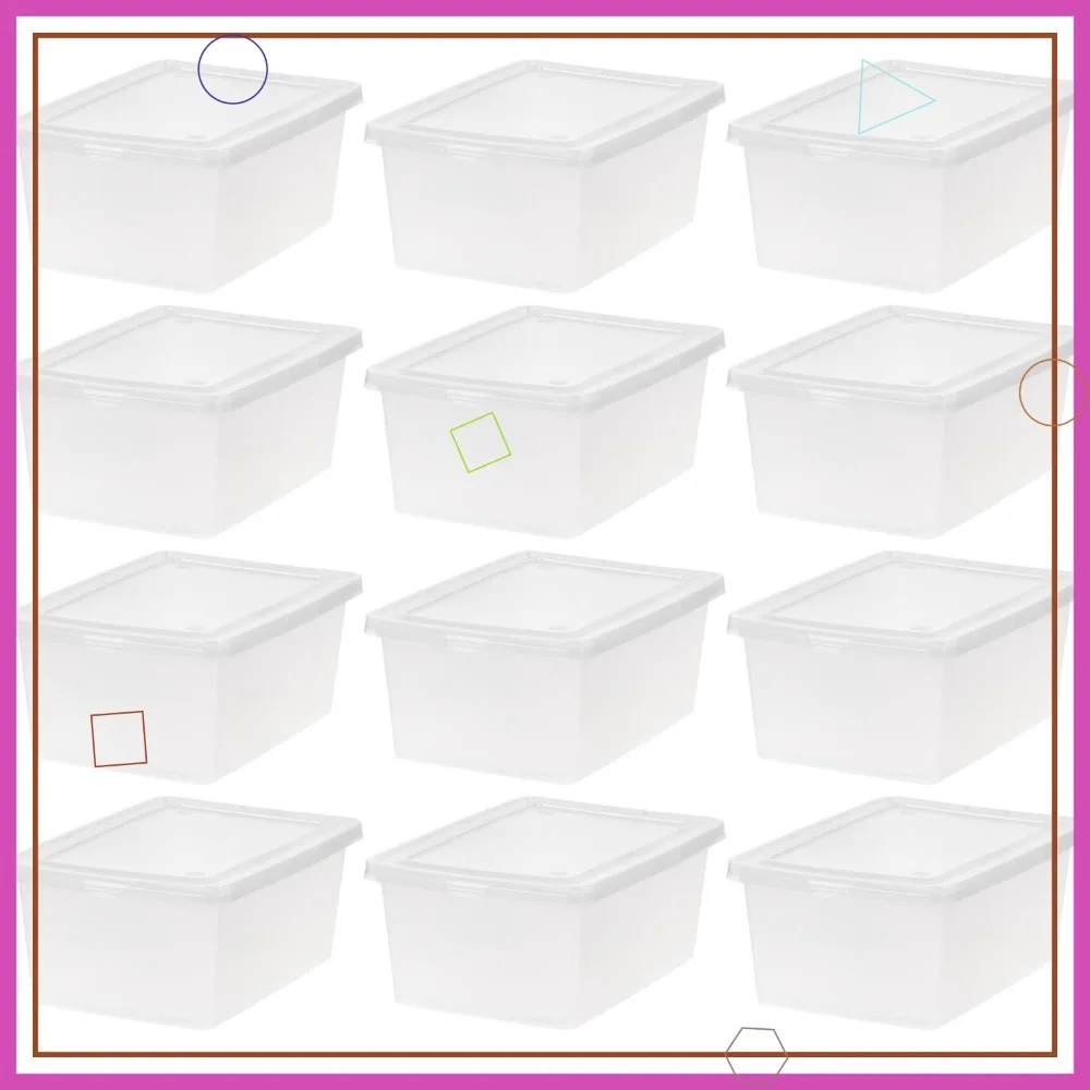 

12-Pack Clear Stackable Shoe Storage Bins with Lids, 15 Quart Organize Closet Shelves Game Containers - BPA-Free Plastic