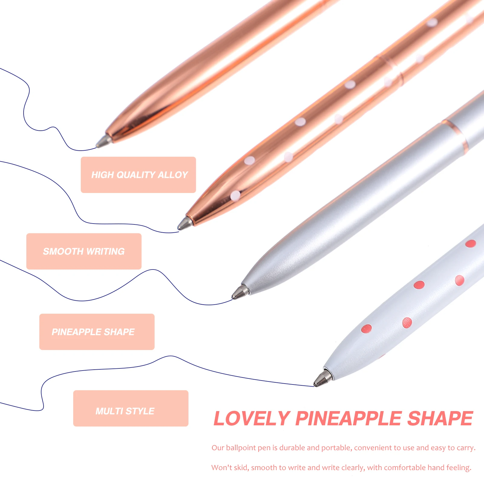 

4 Pcs Metal Ballpoint Pen for Students Writing Stationery Pens Pineapple School