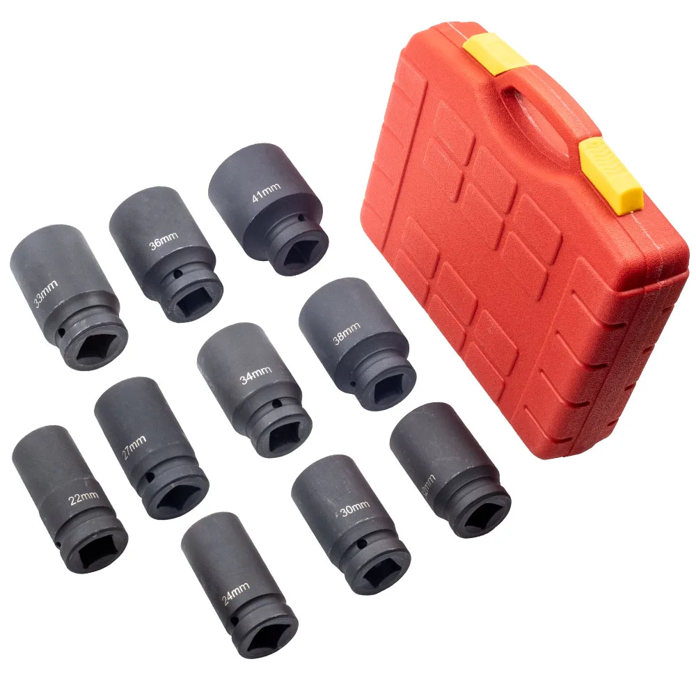 10pcs 3/4'' Drive Deep Impact Socket Tool Set 80mm Length Tool Set17-41mm