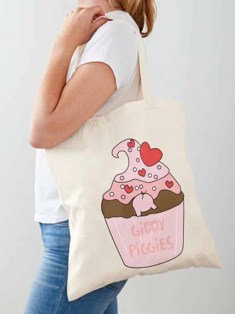 

Giddy Piggies Pink Heart Cupcake Tote Bag hand bag ladies shopping bag logo Cloth bags canvas tote bags