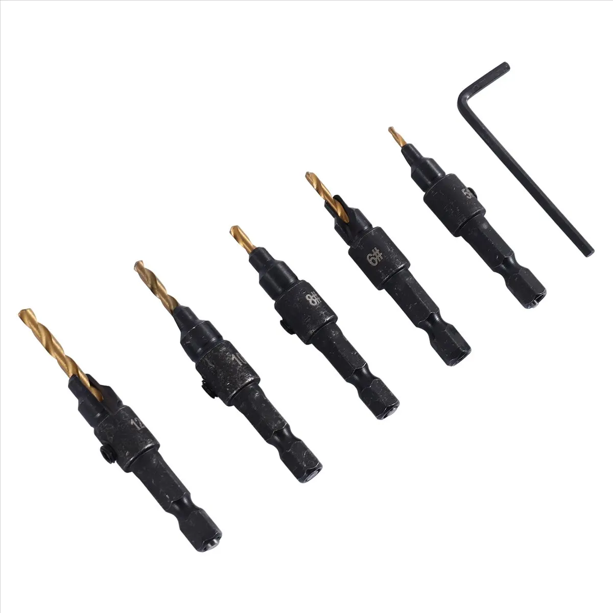 #64M 14 Pcs Wood Plug Hole Cutter Chamfered Plug Cutter Drill Bits,Hex Spanner Tool Set,(Carbon steel)