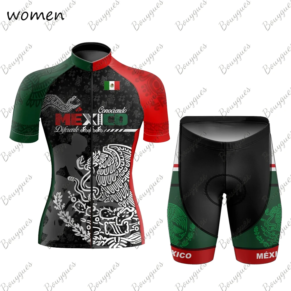 2022 Mexico Women Triathlon Short Sleeve Cycling Jersey Sets Maillot Ropa Ciclismo Outdoor sports Bicycle Clothing Bike Shirts