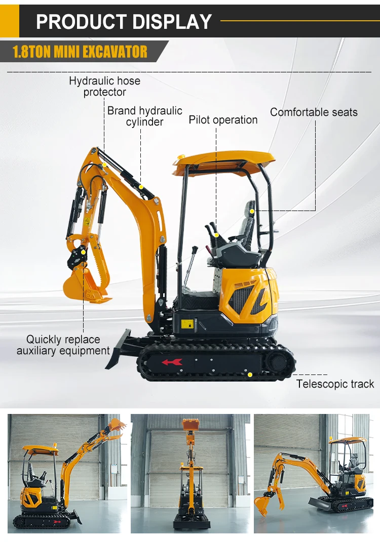 1,8 Tonnen Mini-Bagger Raupenbagger Stahlketten Hydraulischer Daumen Schnellwechsler CE EPA Euro 5 Maßanfertigung Kostenloser Versand – Detail 4