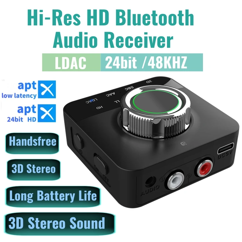 Hi-res LDAC Bluetooth Receiver AAC aptX HD RCA 3.5mm Aux 3D Stereo Music Wireless Adapter for TV Speaker Tablet Phone Amplifier