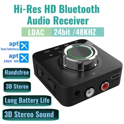 Hi-res LDAC Bluetooth Receiver AAC aptX HD RCA 3.5mm Aux 3D Stereo Music Wireless Adapter for TV Speaker Tablet Phone Amplifier