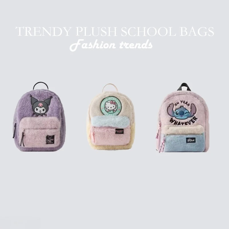 

Hello Kitty Kuromi Stitch Trend Cartoon School Bag Large Capacity Backpack Plush School Bag Cute Commuter Backpack Birthday Gift