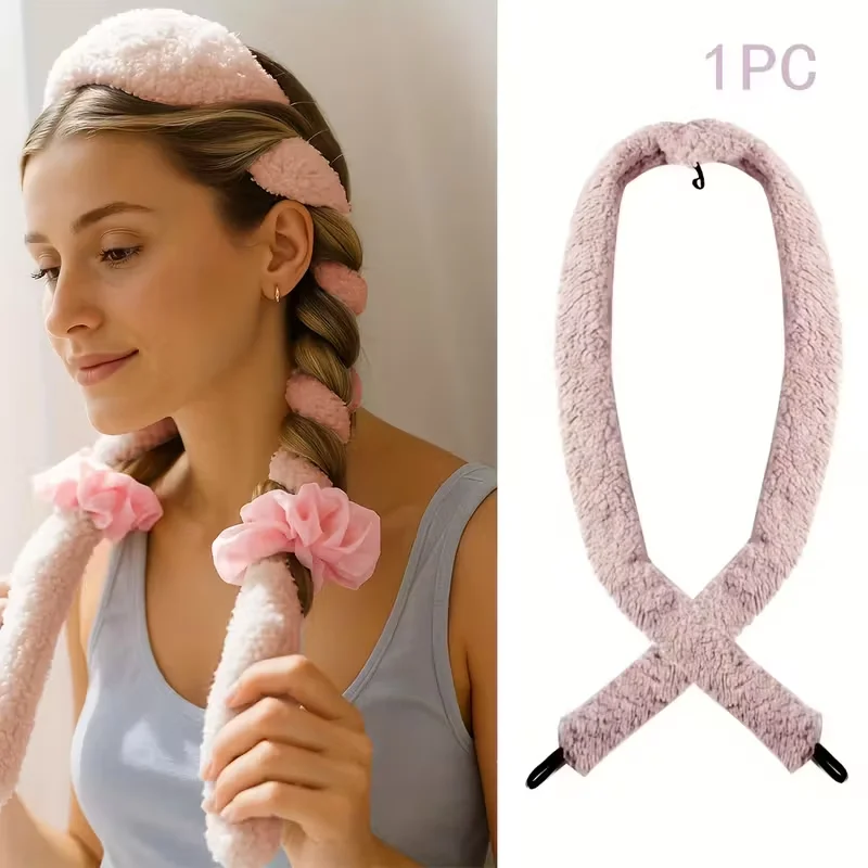 1, extra langer, flauschiger, nicht erhitzender Lockenstab mit Gummiband, geeignet für große Wellen und alle Haartypen von Frauen