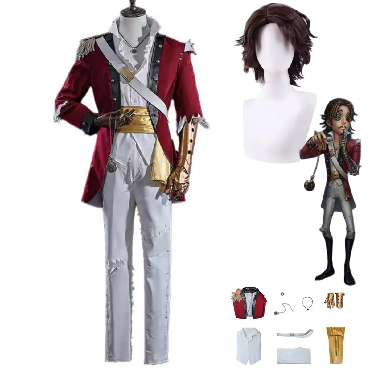 Game Identity ⅤJose Baden First Officer Cosplay Costume Chief Mate Wig Red Evening Dress Coat White Pants Man Woman Party Suit