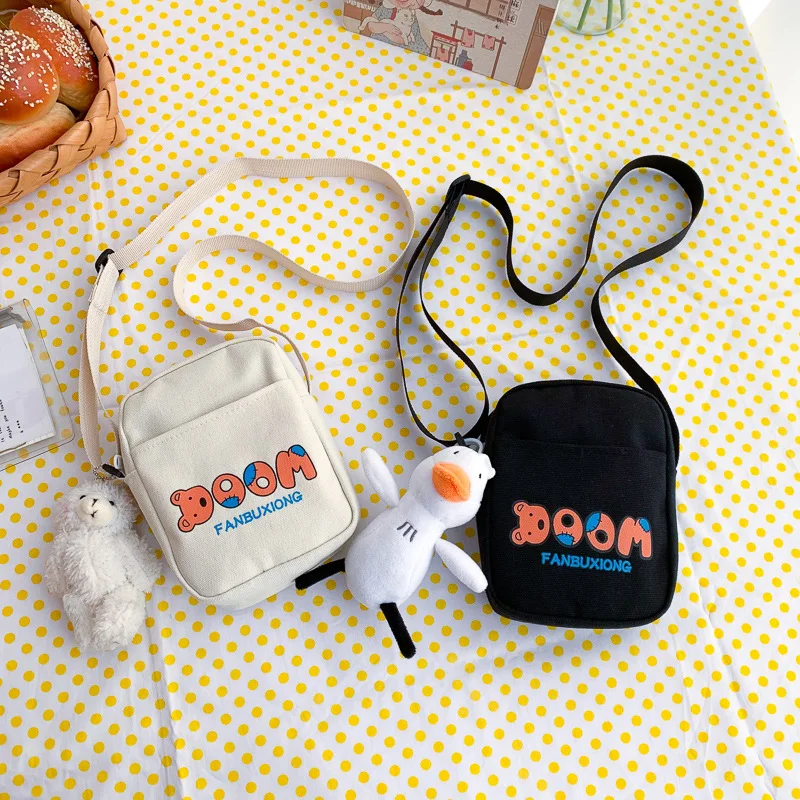 Contrast Letter Canvas Crossbody Mini Square Bag, Casual Student Phone Pouch