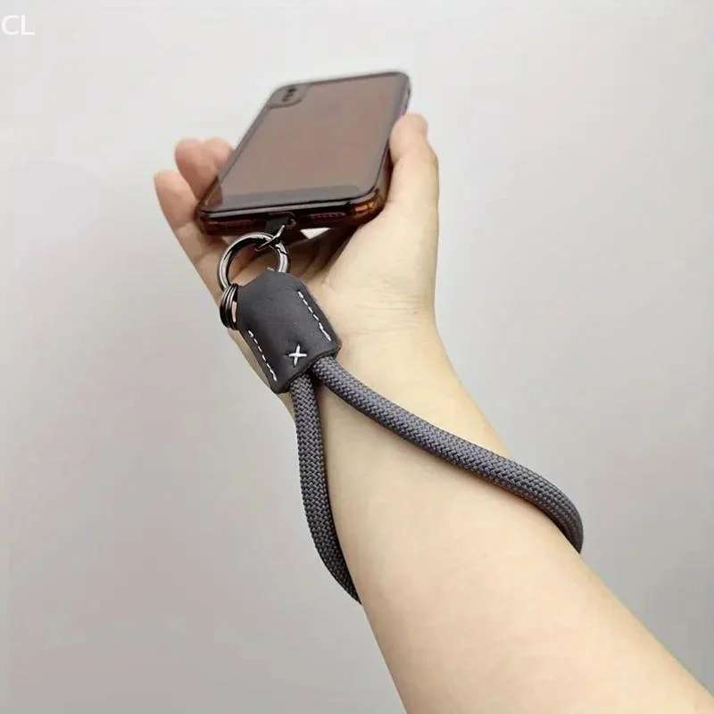 Premium Braided Lanyard With Leather Accent, Nylon Wrist Strap, Outdoor Anti-Lost Keychain, Secure Phone Tether With Clip Decora