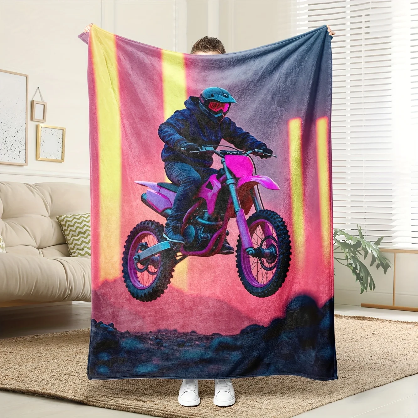 Trendy Off-road Vehicle Extreme Theme Flannel printed blanket suitable for all seasons suitable for room office sofa and travel