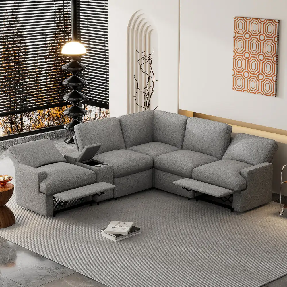

104” Power Recliner Corner Sofa Home Theater Reclining Sofa Sectional Couches with Storage Box, Cup Holders, USB Ports and Powe