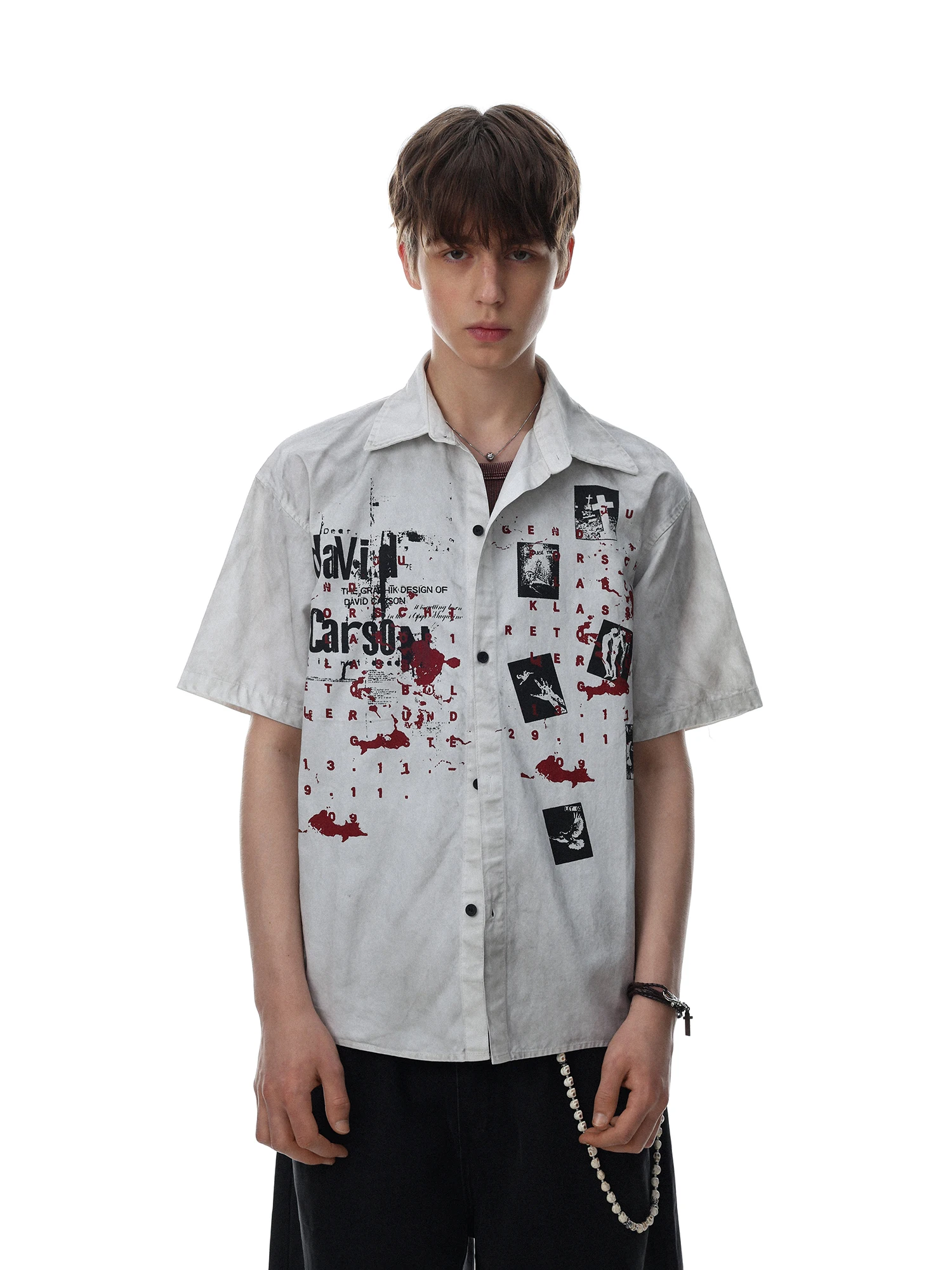 American Retro Style Printed Short Sleeve Men's Shirt Loose Fit Street Fashion Trend Brand Cotton Classic Collar Casual Top