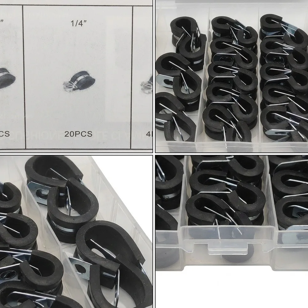42PCS Cable Clamp Collection with Rubber Lined Zinc Iron Clamps for Wire Routing Pipe Mounting and Cable Control