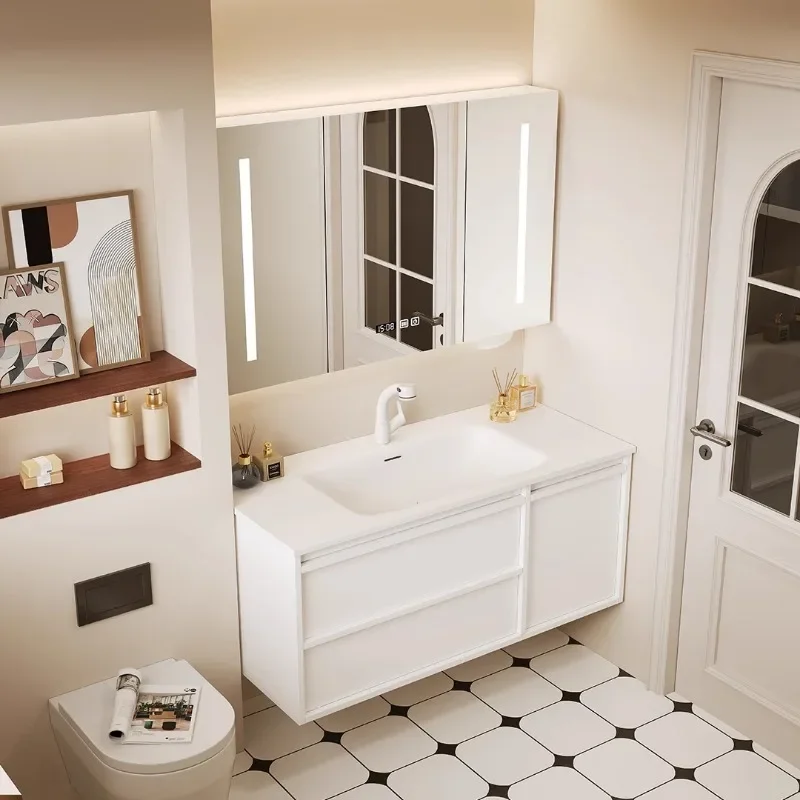 Medieval French retro bone line bathroom cabinet combination ceramic integrated basin washstand