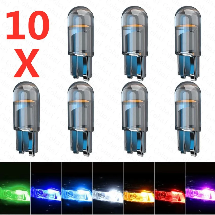 10x Newest W5W Led T10 Car Light COB Glass 6000K Auto Automobiles License Plate Lamp Dome Read DRL Bulb Style 12V