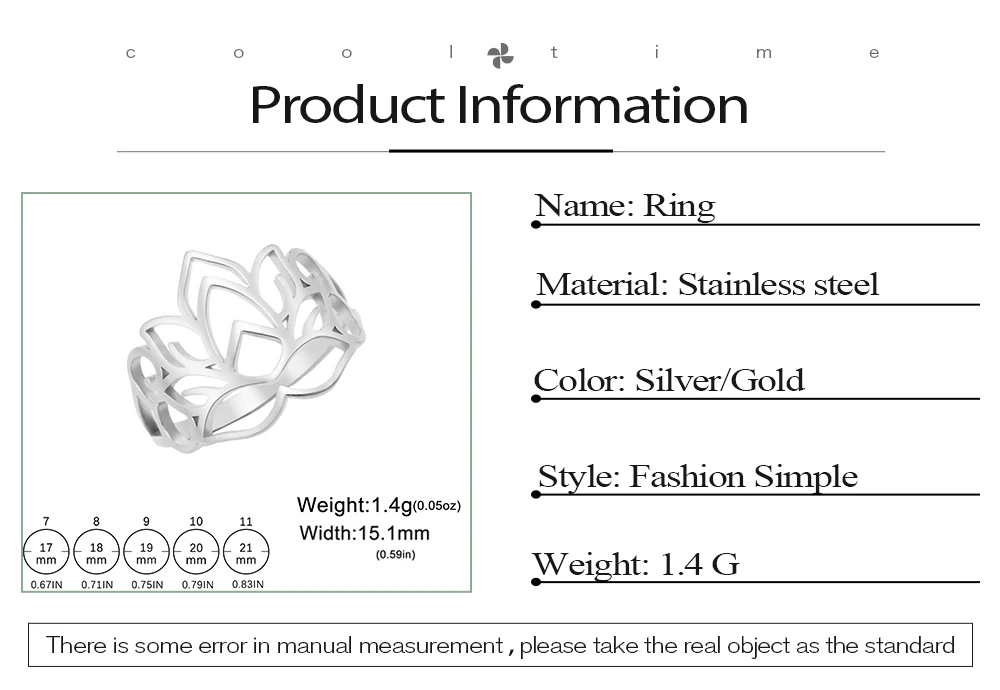 COOLTIME Frauen Lotus Ring Edelstahl Buddhismus Yoga Glück Finger Ring Amulett Schmuck Geschenk Großhandel – Detail 3