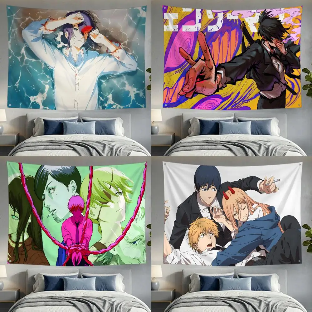 Manga Shonen Chainsaw Man Flags Lightweight no edging four rings hanging for indoor and outdoor decor