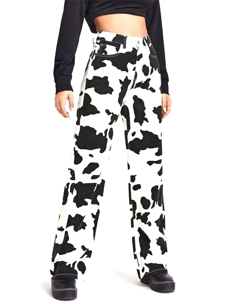 أزياء المرأة الجينز البقرة نمط عالية الخصر مستقيم السراويل الطويلة الشارع الشهير السراويل الدنيم #3