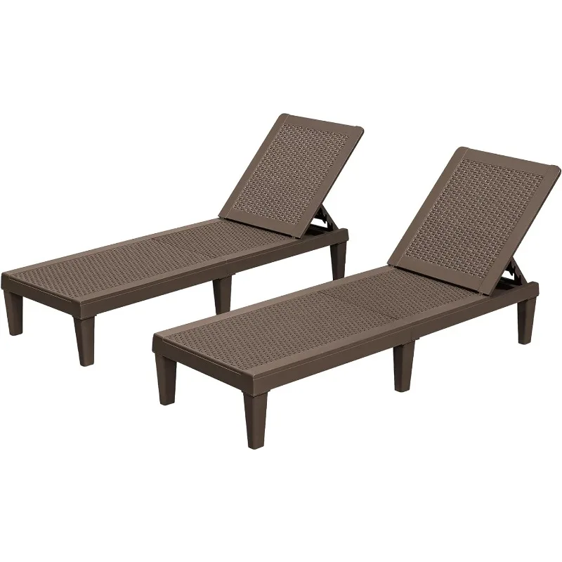 

Outdoor Lounge Chairs Set of 2, Quick Assembly & Waterproof Patio Chaise Lounge with Adjustable Backrest for Poolside, Beach