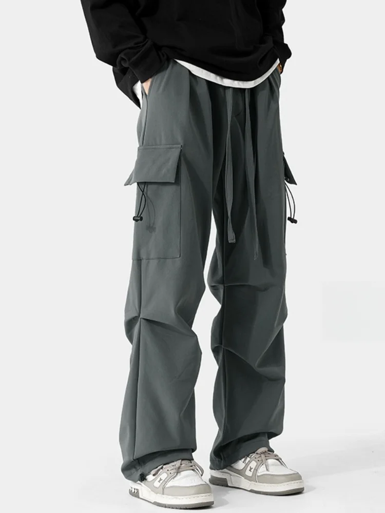 

Мужские рабочие брюки с высокой талией, прямые, длинные, осенние, новые, со складками, в стиле парашютиста, повседневные, модные