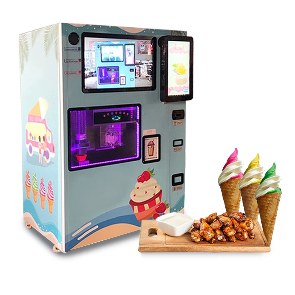 1500W Ice Cream Vending Machine - Intelligent Glass Automat (70g/Cup Adjustable, Touch Screen, Self-Service, Commercial Use）