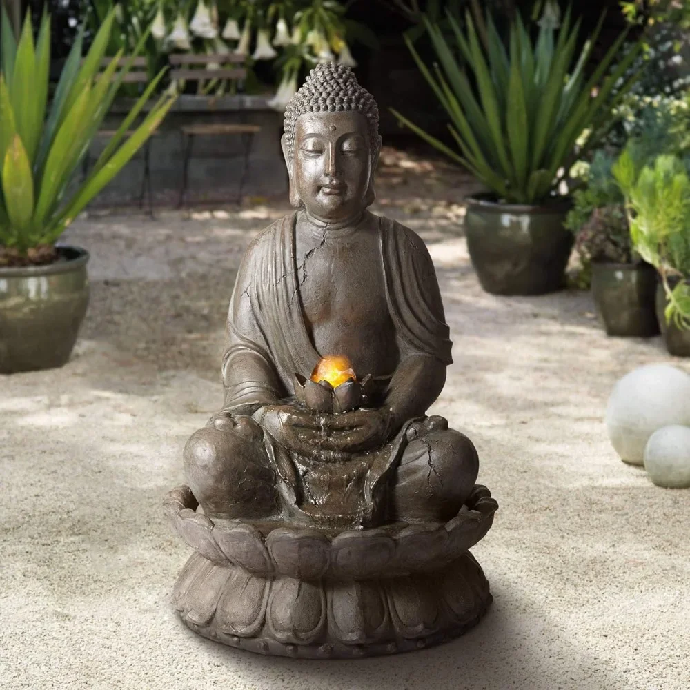 

Meditation Buddha Asia Zen Outdoor Fountain 33 1/2 Inches High, with LED Light Meditation Decoration Outdoor Fountain