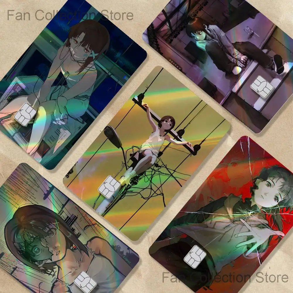 S-Serial Experiments Lain Iwakura Laser shimmer Credit Card Skin Party Stickers Visa Bank Card Bus Metro Access Card Decal Gift