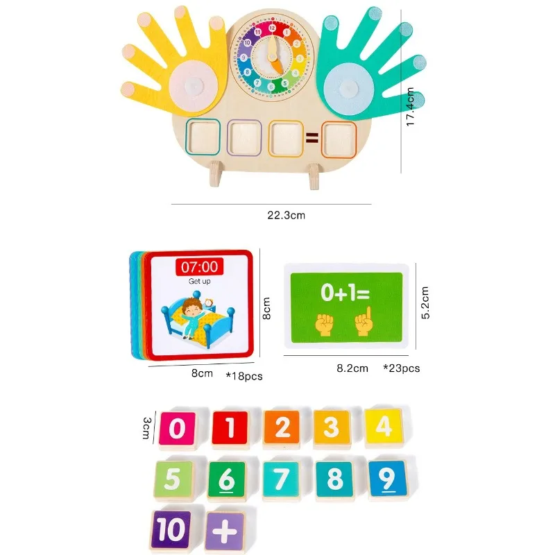 ألعاب مونتيسوري للأطفال ألعاب الرياضيات مع كتل أرقام الساعة وبطاقات عد الأصابع ألعاب تعليمية لمرحلة ما قبل المدرسة #6