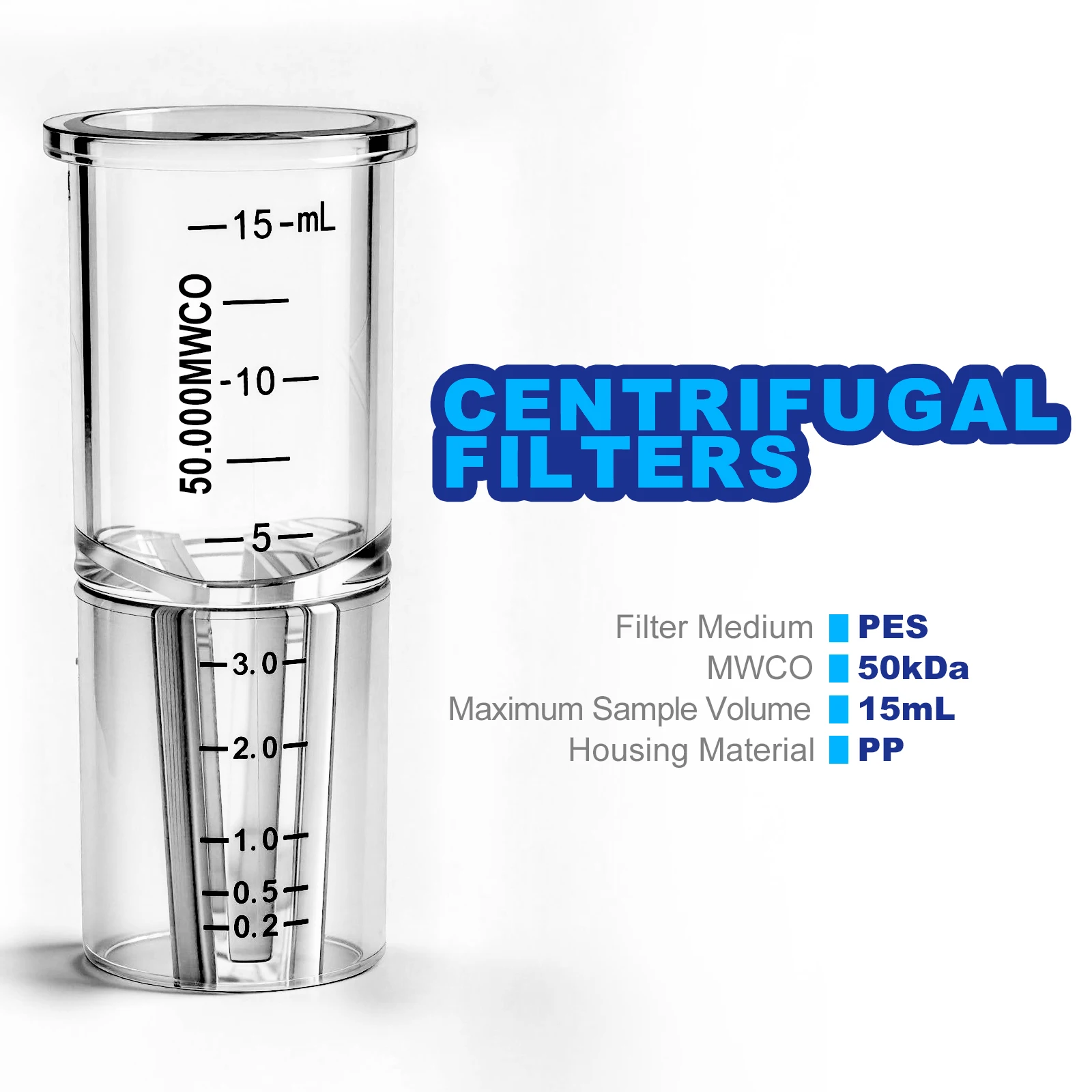Ultra Centrifugal Filter 15ml, 5kDa Desalting Columns with PES Membrane, Polypropylene Container with Graduated and Screw Cap