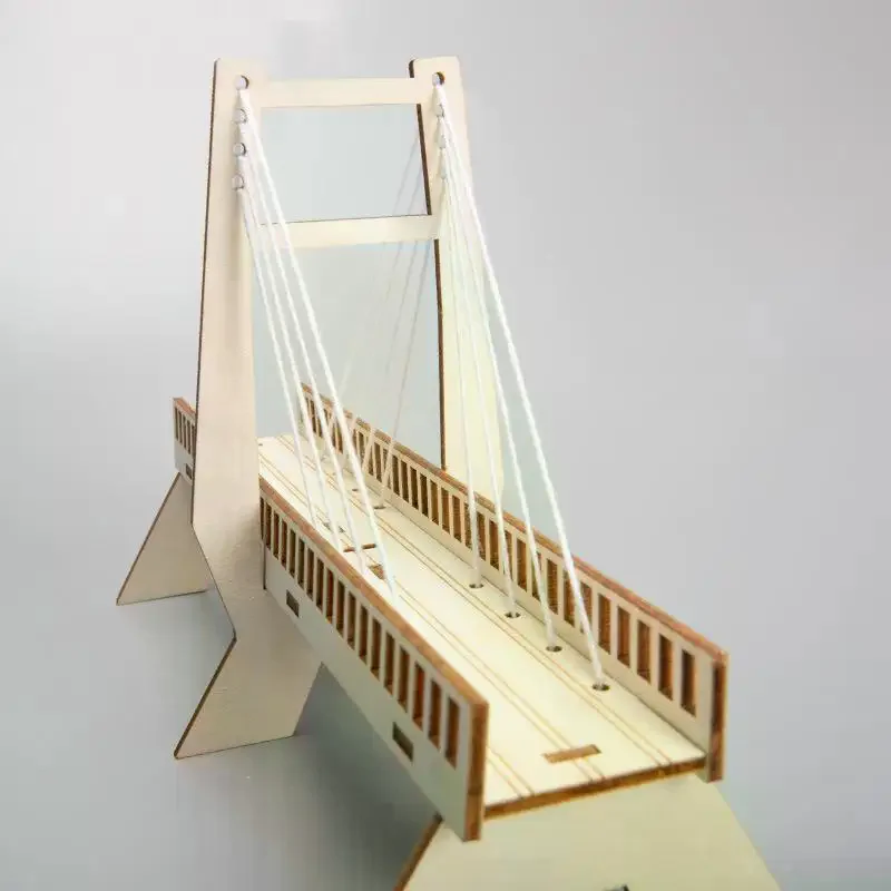 Wooden Cable-Stayed Bridge DIY Science Experiment Physical Model STEM Kit Handmade Assembly Craft Kids Educational Toy 1 Set