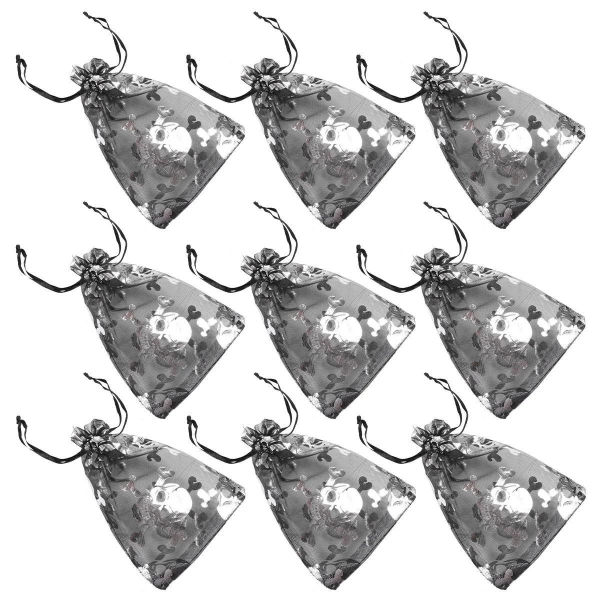 

100Pcs Halloween Organza Drawstring Bags Candy Gauze Pouches Skull Pattern Gift Storage Bag for Party Festive