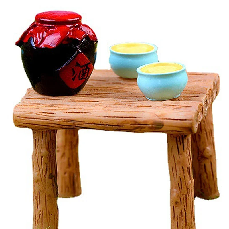 10PCS Artificial Mini Chinese Wine Bowl Wooden Bucket Garlic Bamboo Basket Miniature Figurine Toy Doll House DIY Accessories