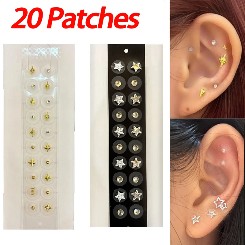20 Patches/Sheet Pentagram Ear Acupuncture Auricular Ear Stickers Rhinestone Massage Ear Point Pressure Patch Auriculotherapy
