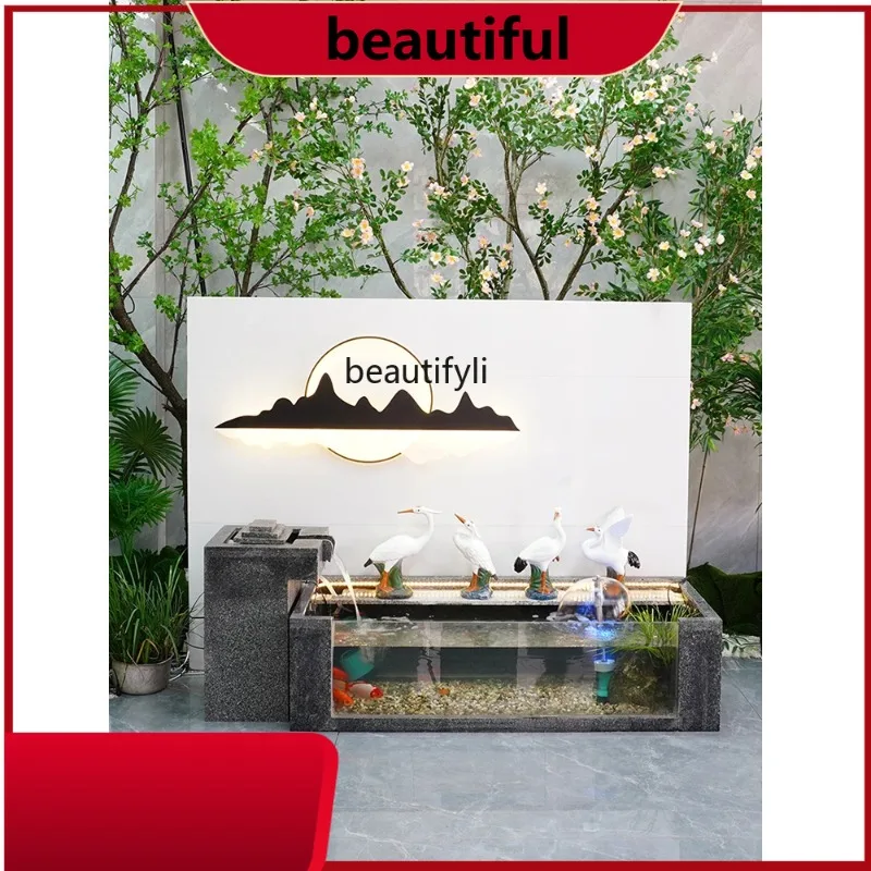 Stone trough water curtain wall natural rockery flowing water fountain balcony garden fish pond landscape outdoor courtyard h