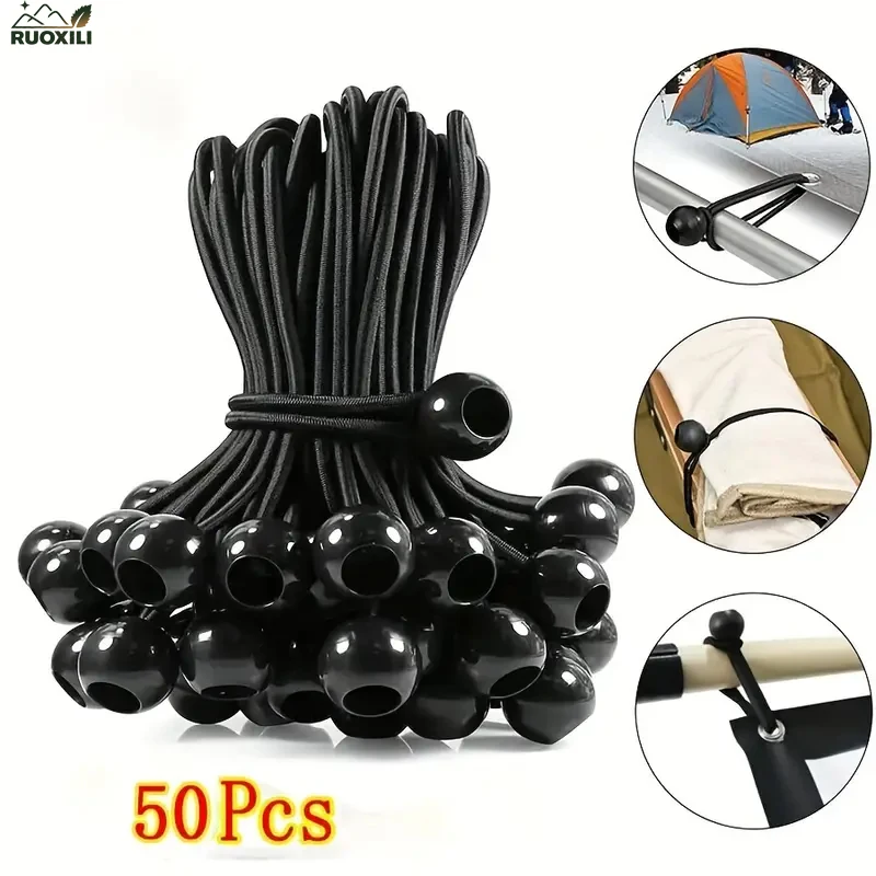 

50pcs 6" Elastic Bungee Cord with Plastic Ball - Durable Outdoor Camping Tent Straps,Ideal for Securing Gear & Travel Essentials