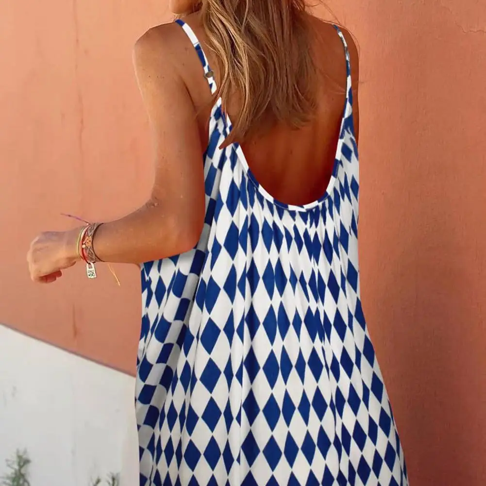 Abito lungo Boho senza maniche da donna Abito lungo estivo fluido senza schienale Abito estivo casual con volant da spiaggia