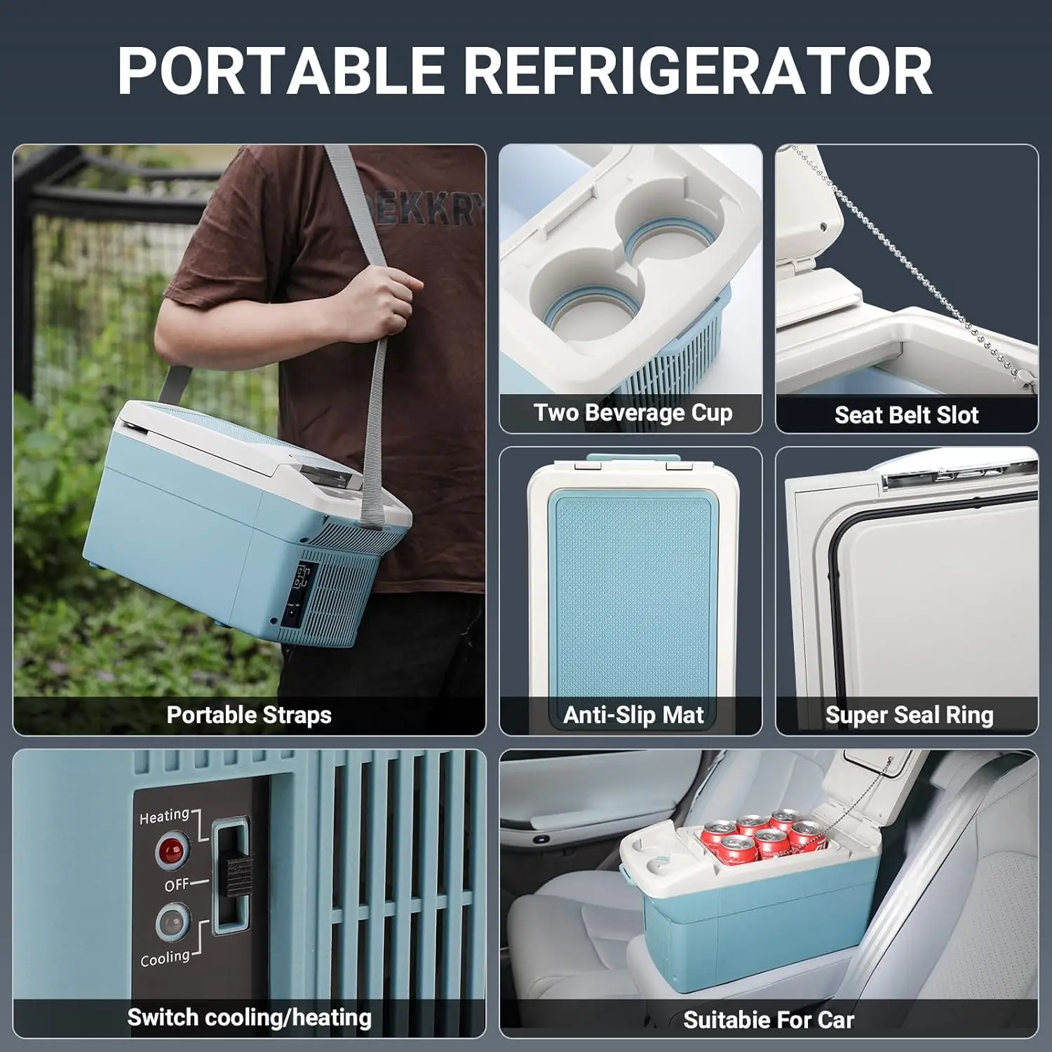 Cooler/Warmer 6 Quart (6L), 12 Volt DC &110V AC, Electric Car Fridge Portable Compact Camping Cooler Thermoelectric 12V Small Fr