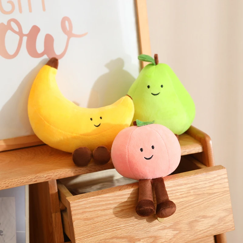 Fruits with Legs Kawaii Pink Apple Green Pear Yellow Banana Pillow Decor Plushie Peluche Birthday Gift