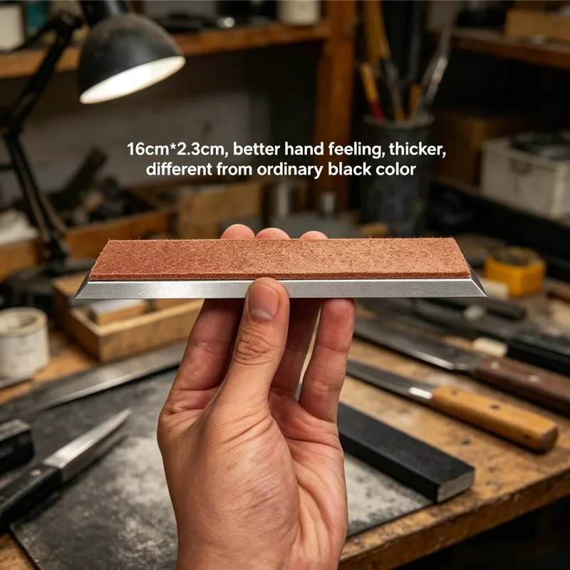 Cutlery Polishing 16x2.3cm Thick Soft Leather Strop Aluminum Base Sharpener