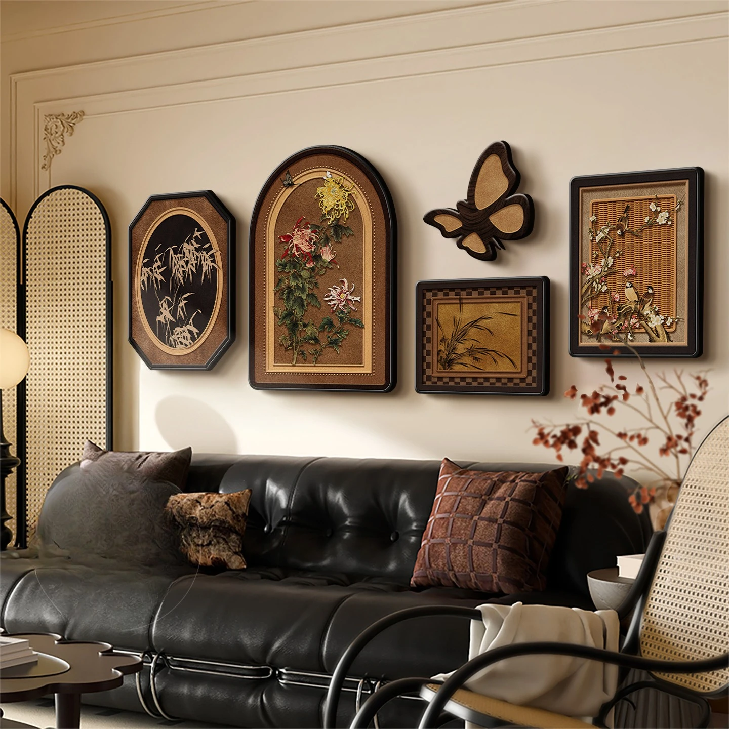 Song Dynasty Aesthetics Living Room Decorative Painting Meilan Bamboo Chrysanthemum Sofa Background Hanging Painting