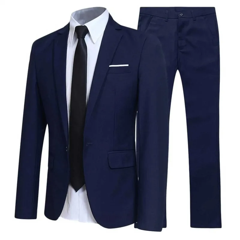 

Men Gentleman Suit 2Pcs Formal Uniform Long Sleeve Lapel Blazer Jacket with Pants Office Meetings Business Wedding Party Outfits