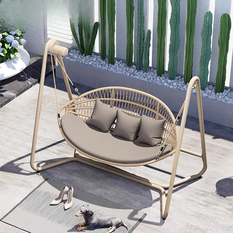 electric swing rocking chair outdoor rain and sun protection rattan double hanging chair with shed shading swing