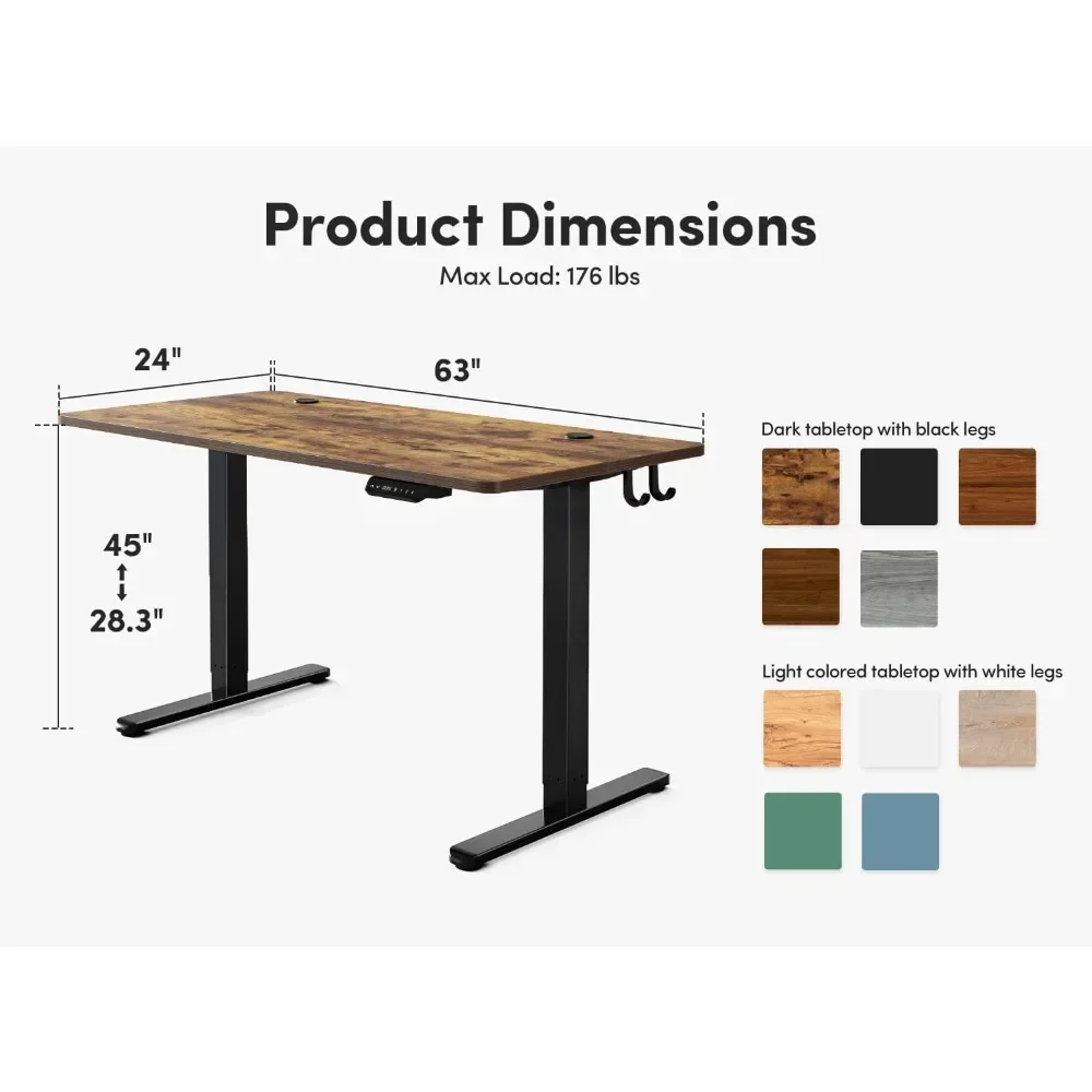 SATBureau elettrico sur pied 63x24, regolabile, marrone rustico, per computer