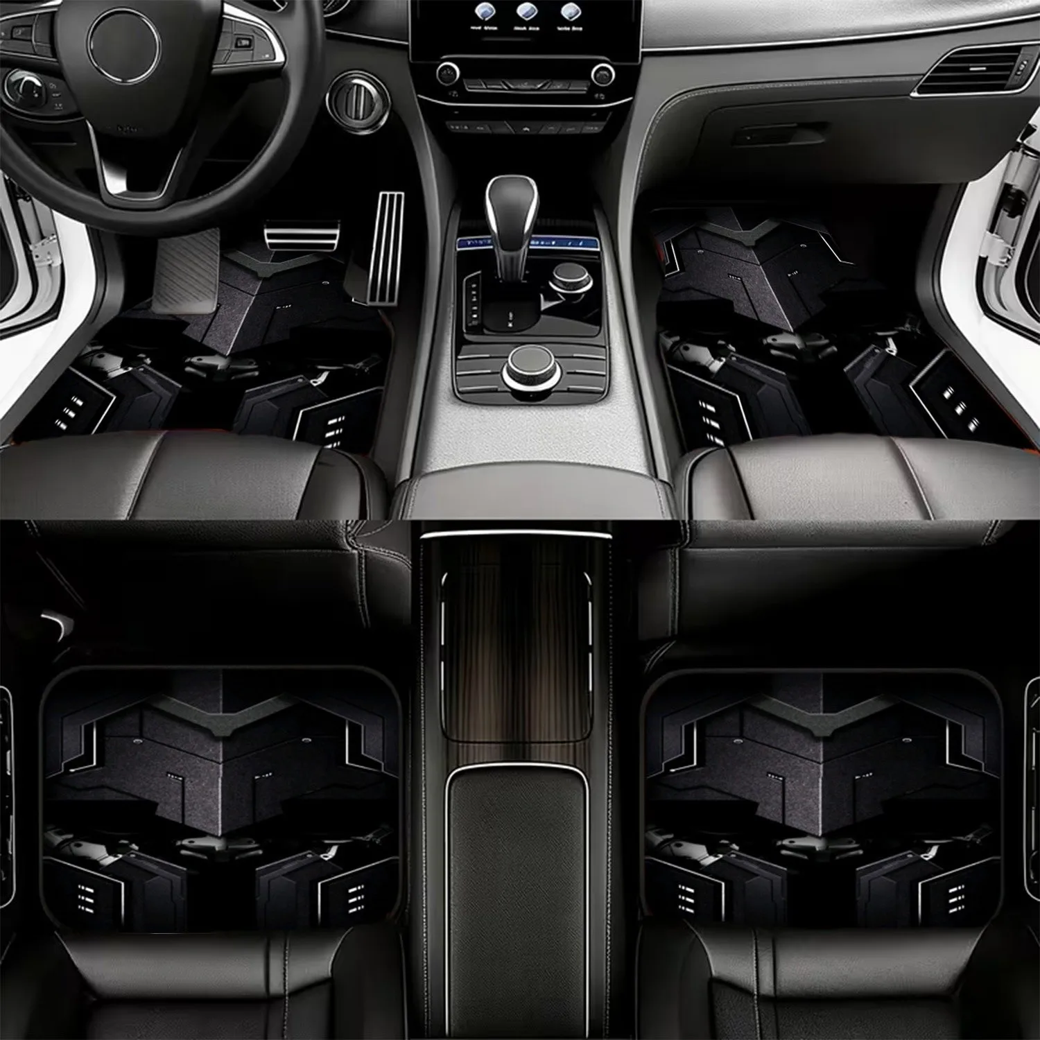 Set Of 4 Automotive Floor Mats Featuring A Modern Armored Helmet Design, Made From Polyester, Perfect For Enhancing The Interior